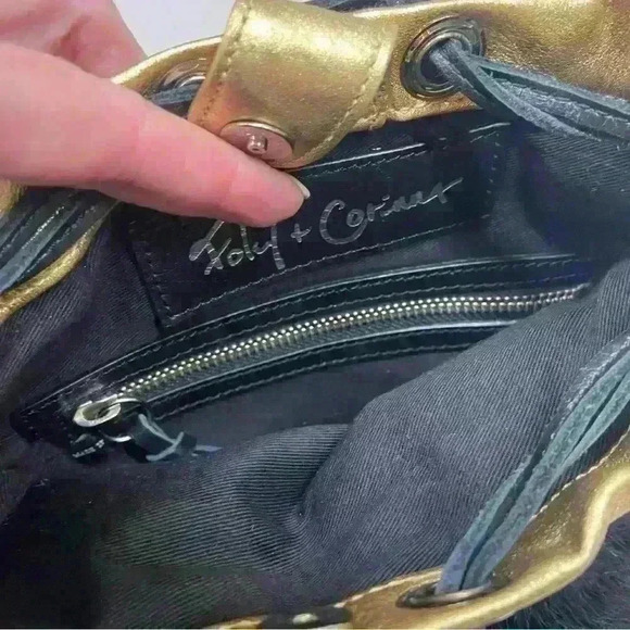 Foley & Corinna Faux Fur Black Handbag Purse Gold trim Special Occasion Fun - Picture 13 of 15